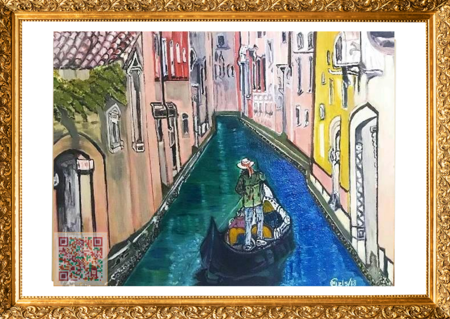 🎨 Venedik' te Yavaş Zaman | Orijinal Eserin QR Kodlu Dijital Baskısı | Dijital Çerçeveli
